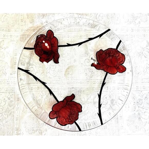 Kosta Boda Tattoo Red Roses 15"Glass Bowl - Ludvig Löfgren Sweden 2010 Art Glass - Picture 3 of 8